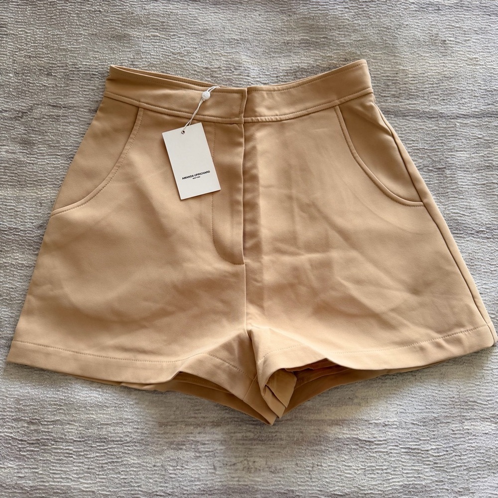 NWT Amanda Uprichard Women's High-Waist Tan Shorts with Front Pockets Size S